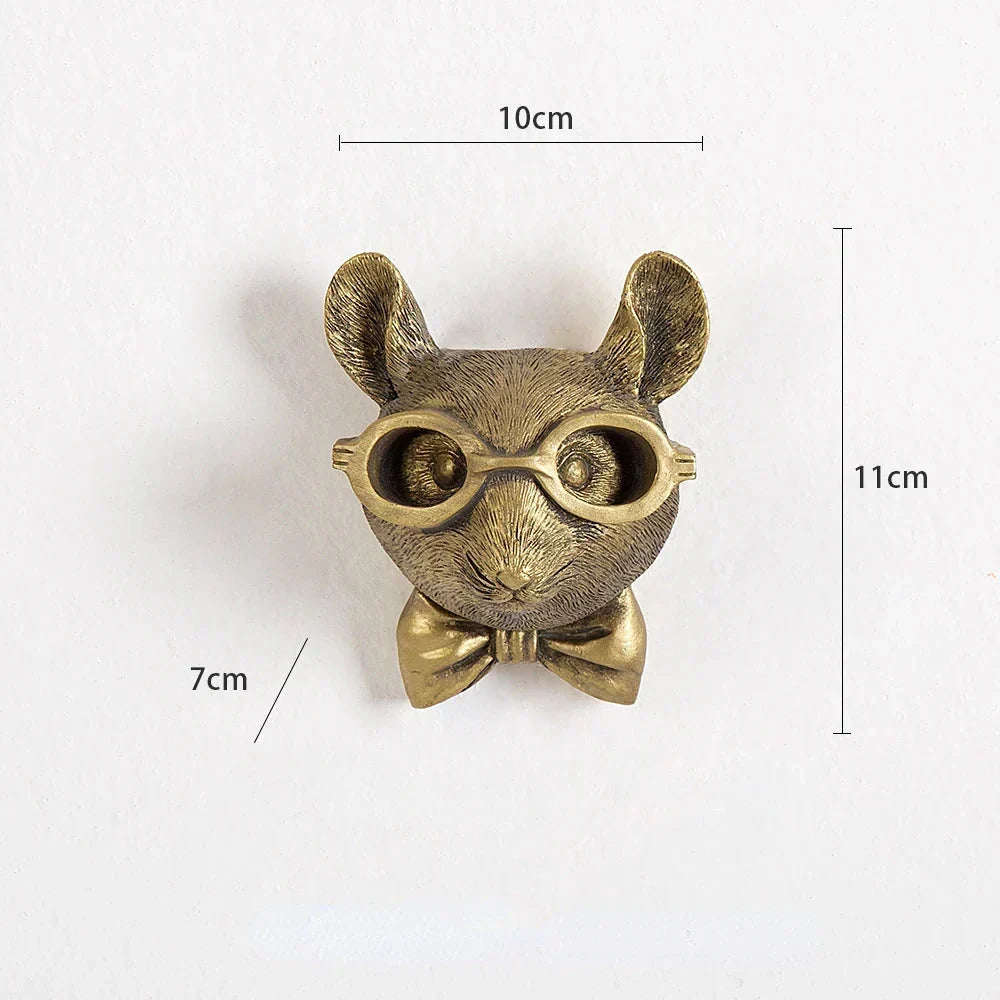 Antique Bronze Resin Animal Pendant Golden Deer Head Wall Storage Hook Background Wall Accessories Decorative Figures