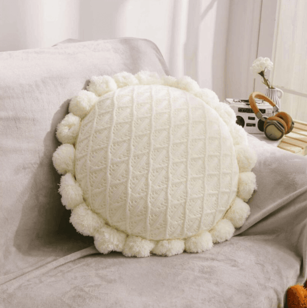 Sweet Pom Pom Tassel Round Cushion